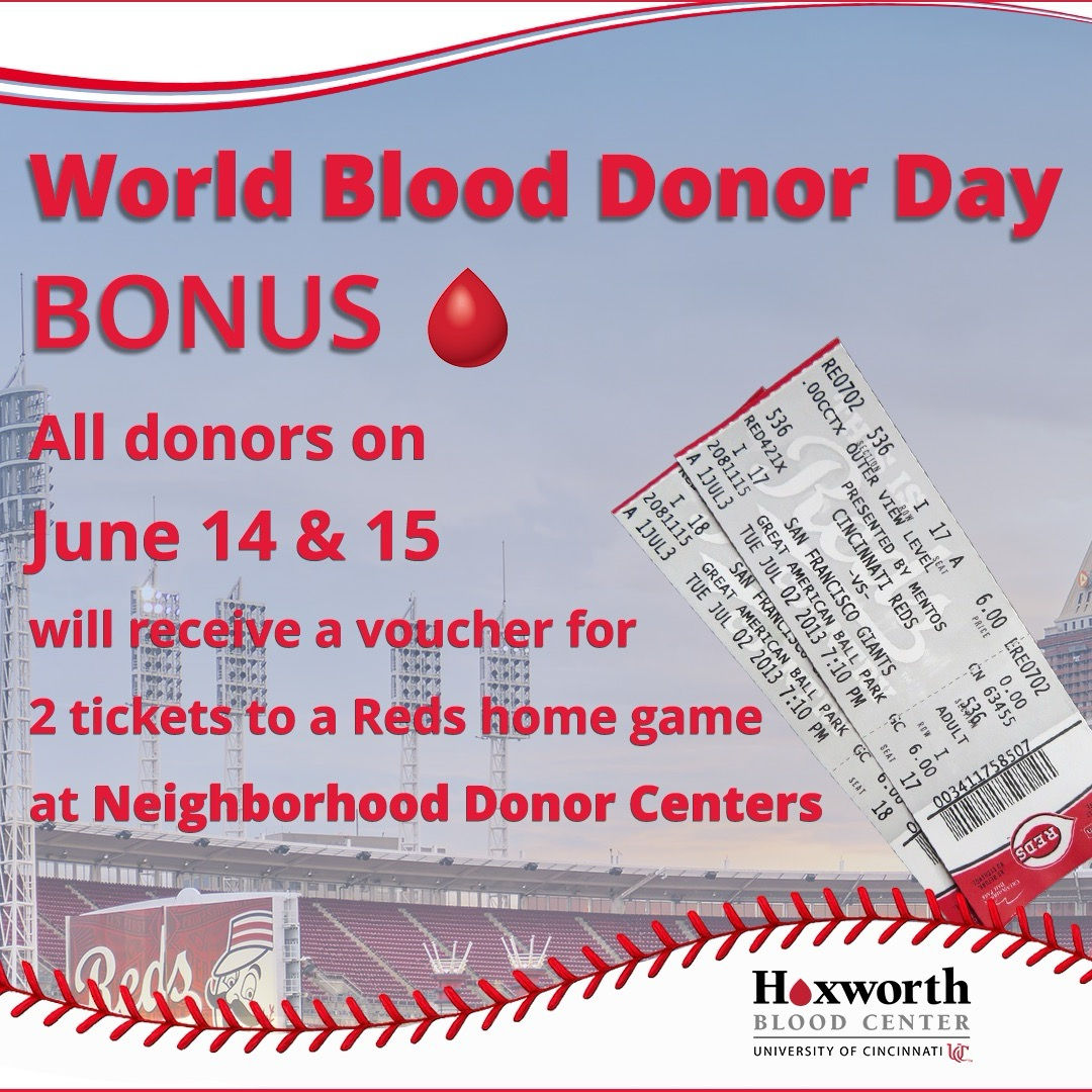 Donate June 14 and 15 and receive the USA Jersey PLUS a bonus voucher for Reds tickets as a thank you from Hoxworth! At neighborhood donor centers only.