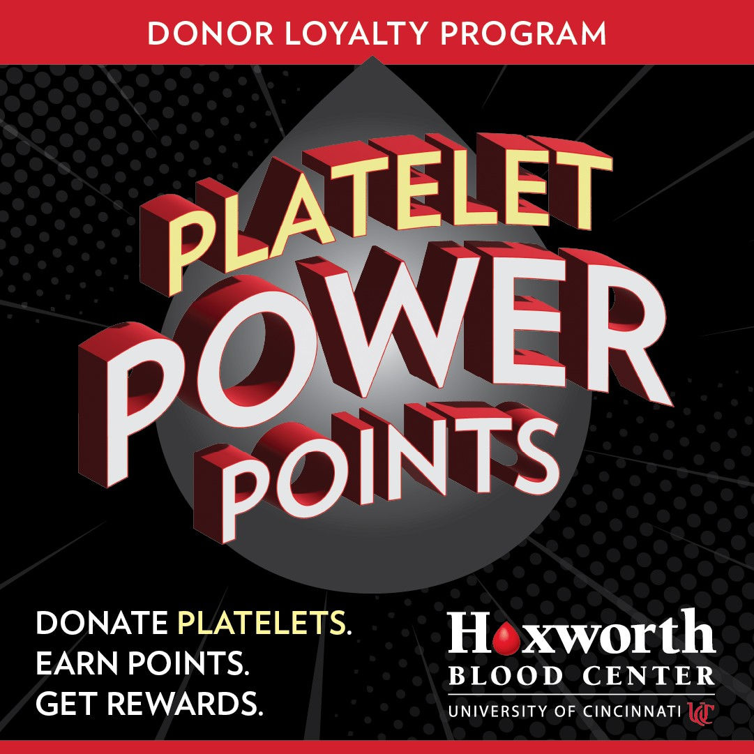 Donate Platelets to earn points redeemable in your donor portal