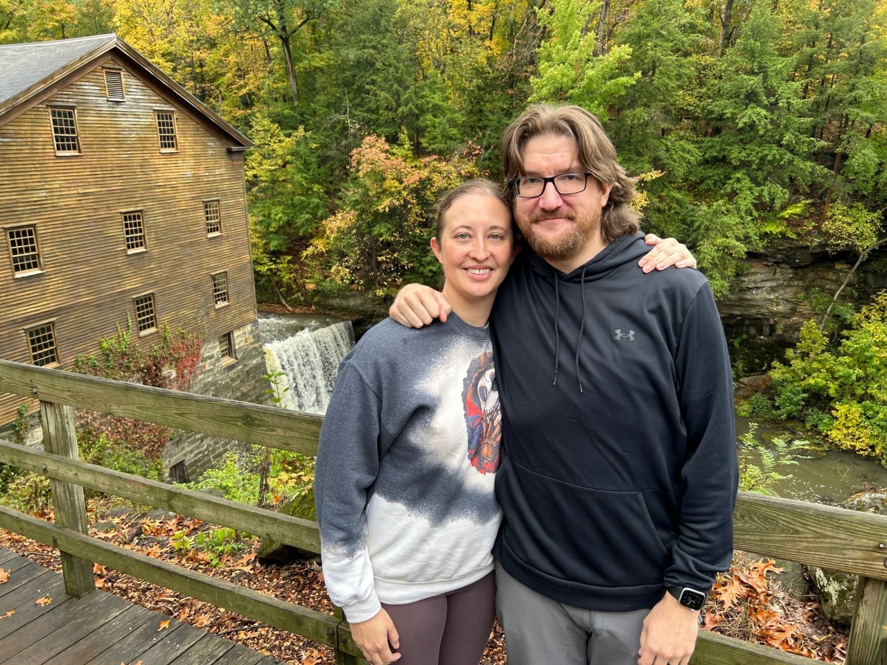 Amber and her husband in her hometown